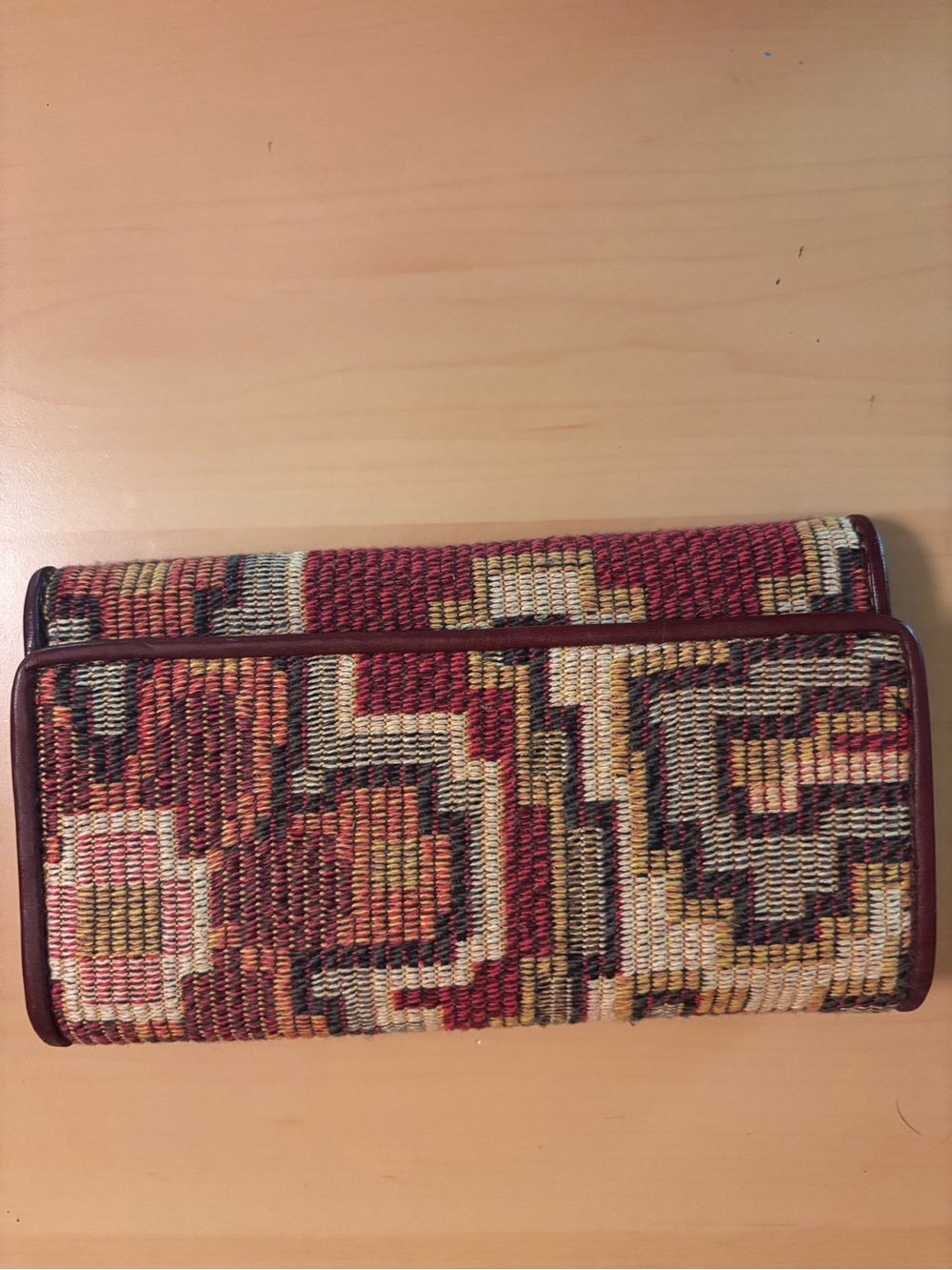 Woven Pattern Clutch Wallet - Burgundy Multi